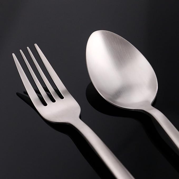 KINGSTONE Silverware Set, 20 Piece Flatware Cutlery Set for 4, 18/10 Stainless Steel Silverware Mirror Polished Dishwasher Safe for Home, Restaurant, Wedding, Party, Matte Silver