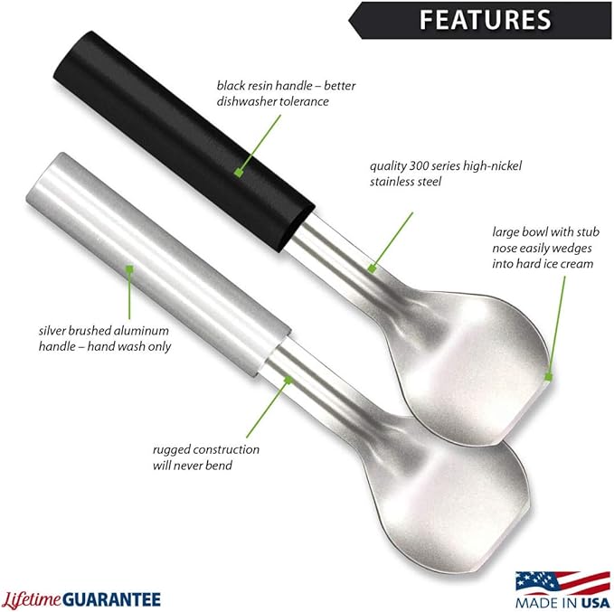 Rada Cutlery Ice Cream Scoop (R137), 2.38" x 2.38" Stainless Steel Bowl, Silver Handle, Pack of 2
