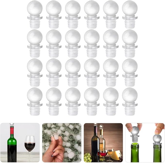SHINEOFI Glass Ball Wine Stoppers 24Pcs High Polymer Aroma Dispenser Bottle Caps Convenient Reusable Sealers for Wine Bottles Kitchen Bar Use