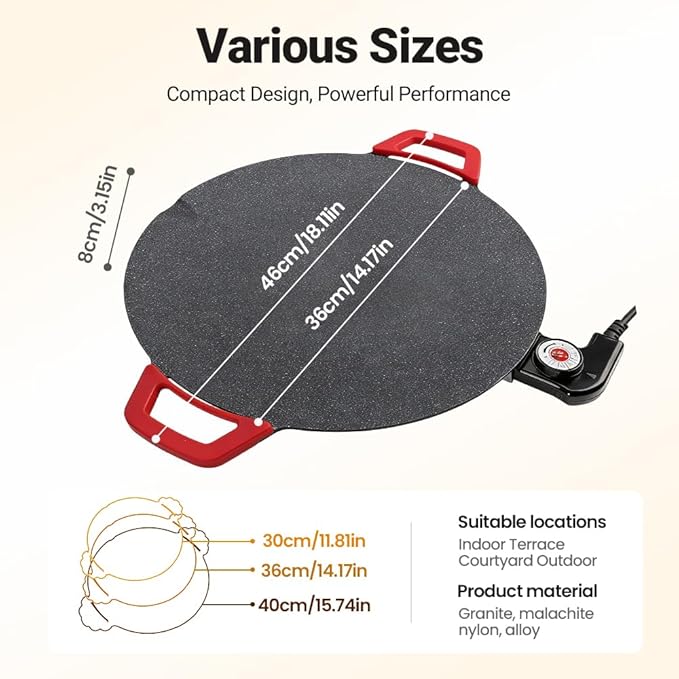 Non-Stick Electric Indoor Grill Pan, 2026 Upgraded Indoor Grills Electric Smokeless, Large Round Electric Griddle, Portable Electric KoreanBbq Grills, for Steaks, Pancakes, BBQ (12 inch)
