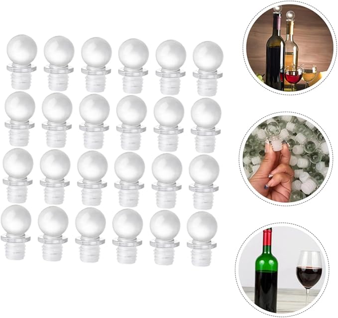 Healifty 24pcs Glass Ball Wine Stoppers Vacuum Pump Bottle Stopper Aroma Dispenser Decorative for Wine Oil Perfume Bottles