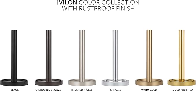 Ivilon Paper Towel Roll Stand - Steady and Easy Tear - Fits All Paper Towel Rolls - Brushed Nickel