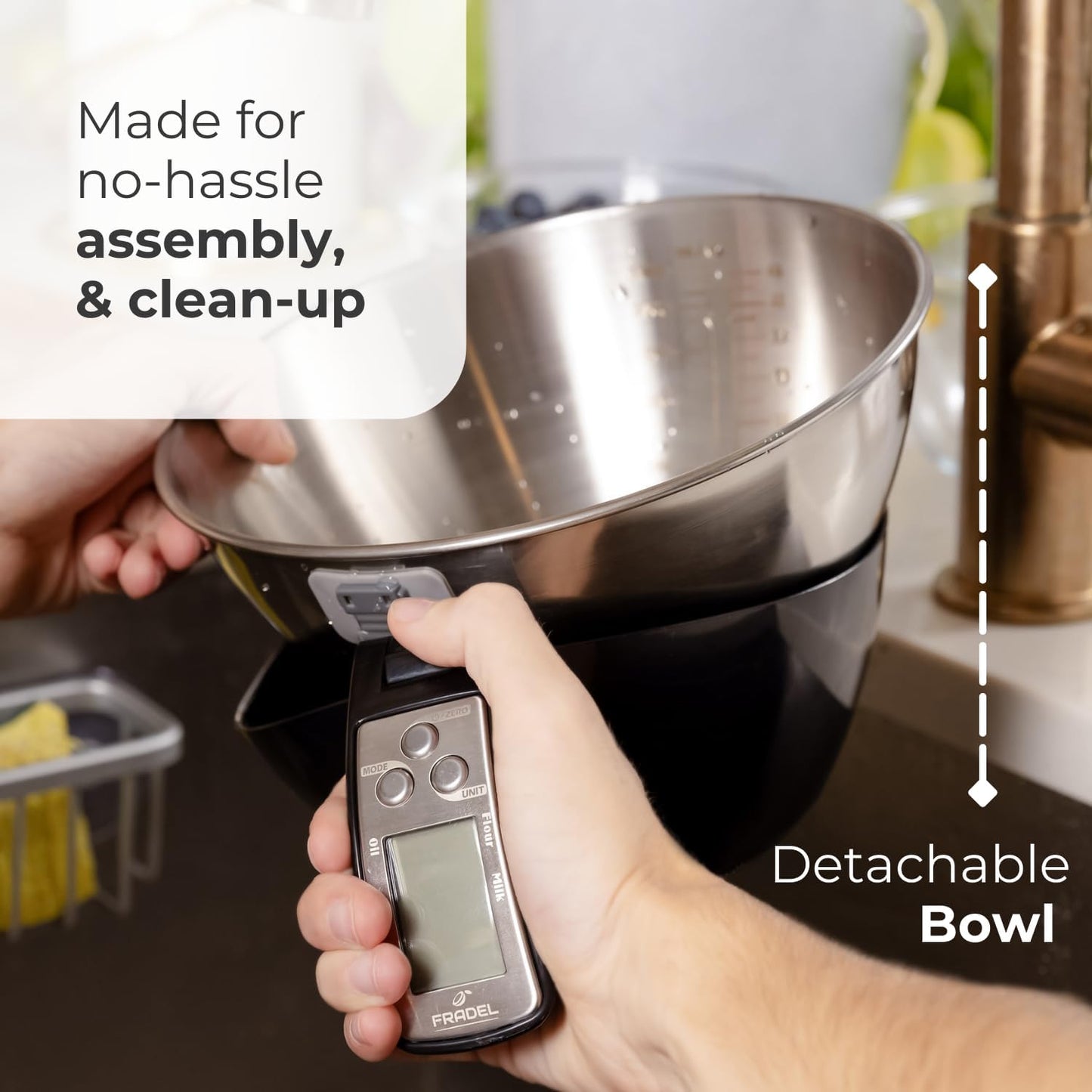 Fradel Digital Kitchen Food Scale with Bowl - 11lb, Grams & Ounces - Removable, Dishwasher-Safe Mixing Bowl - Black