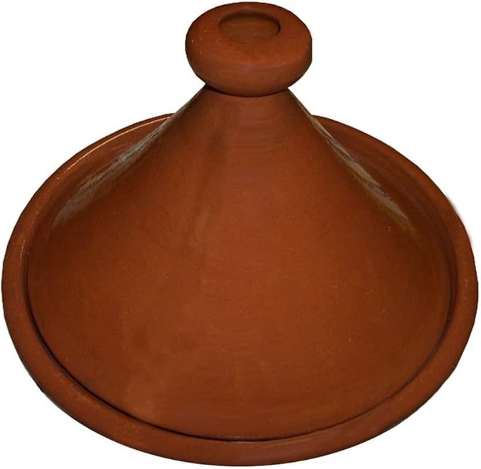 Treasures Of Morocco Moroccan Cooking Tagine 12 inches Across Traditional, Handmade, Safe, Oven & Stove Ready, Brown, Clay