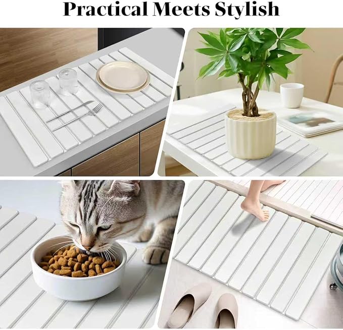 Large Stone Dish Drying Mats for Kitchen Counter, 28"(L)×16"(W), Fast Drying Collapsible Dish Drying Mat, Eco-Friendly Absorbent Diatomaceous Earth Mats for Dishes Bottles, Match Any Countertop