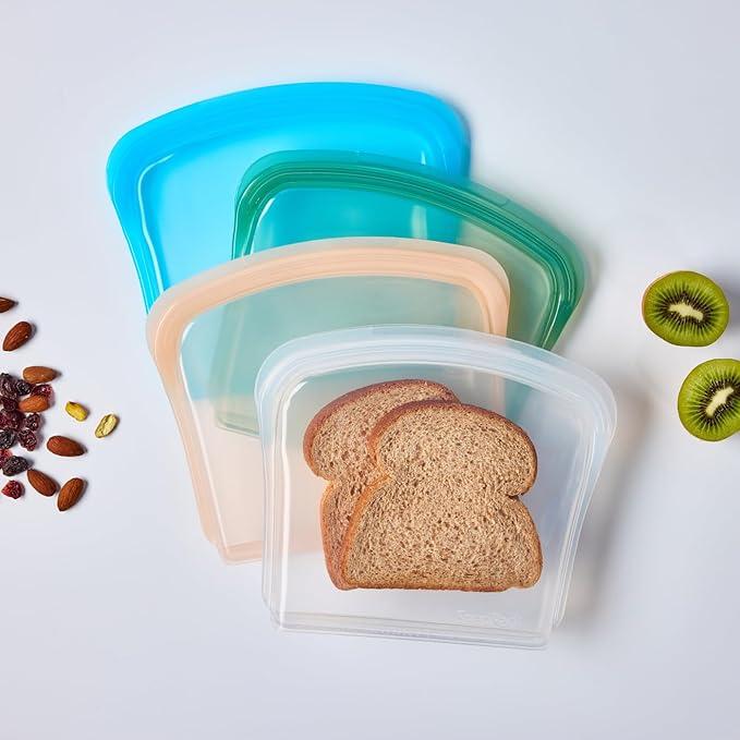 SnapPack Reusable Snack & Sandwich Bags, 2-Pack, 100% Pure Platinum Silicone, Dishwasher Safe, Heat‑Resistant, Freezer‑Safe and Sous‑Vide capable (Peach)