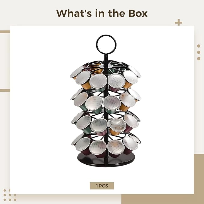 Coffee Pod Carousel, 360° Rotating Organizer for Capsules, Holds 40 Pods, Stylish Coffee Rack