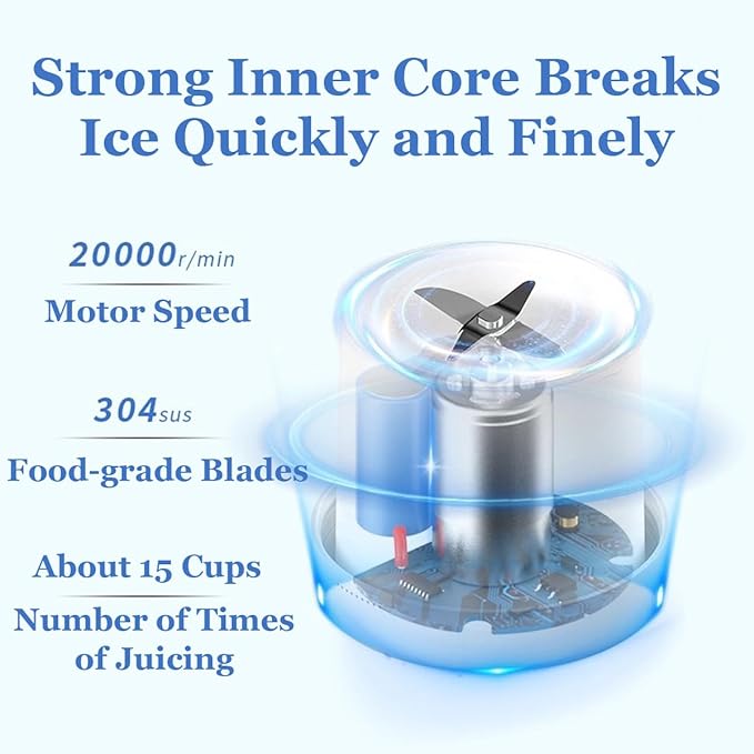 Upgraded Fresh Juice Blender Bottle Portable, Juicer Portable Blender Shake, 380ML USB/Magnetic Charging for Shakes and Smoothies, with Travel Cup and Lid (Black,USB charging)