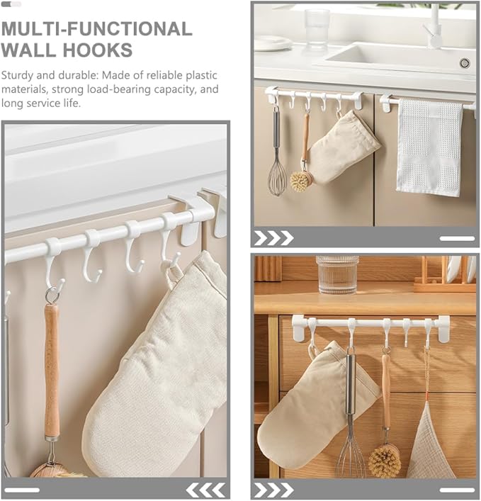 BESTonZON Kitchen Utensil Hooks 5pcs White No-Drill Adhesive Cabinet Hooks Multi-Functional Hanging Rack for Kitchen Storage and Sundries Organization