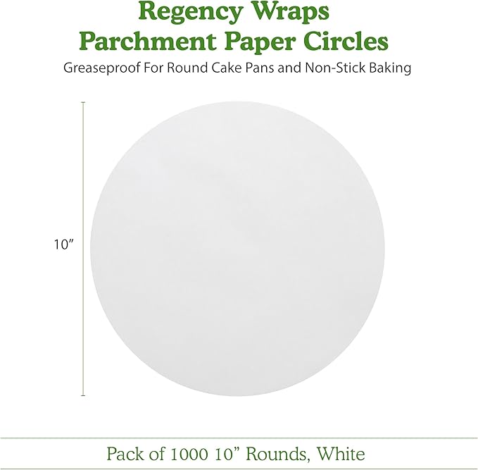 Regency Wraps Parchment Paper Circles For Round Cake Pans, Greaseproof Liners for Non-Stick Baking, 10" (Pack of 1000), White