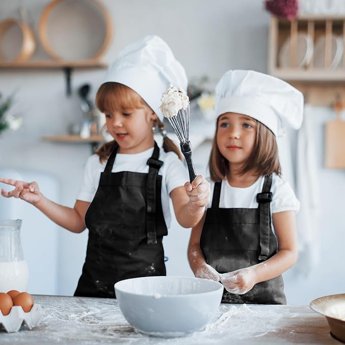 24 Pack Kids Apron Bulk with 2 Pockets Adjustable Chef Art Apron Kids Painting Aprons for Cooking Baking Painting Crafting Grilling Activity(Black)