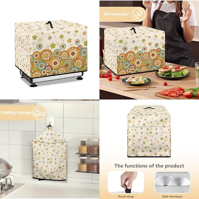 Colorful Hippie Flower Print Food Slicer Cover, Meat Slicer Cover, Waterproof Fabric, Easy to Clean With Organizer Side Pocket for Accessories, Such as Stainless Steel Blade, Brush,etc