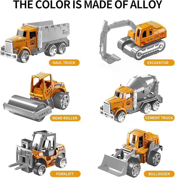 TEMI Construction Truck Set with Play Mat, Carrier Truck Toys for Kids Toddlers, Die-Cast Metal Toy Car Set, Christmas Birthday Gift for Age 3 4 5 6 + Years Old Boys Girls