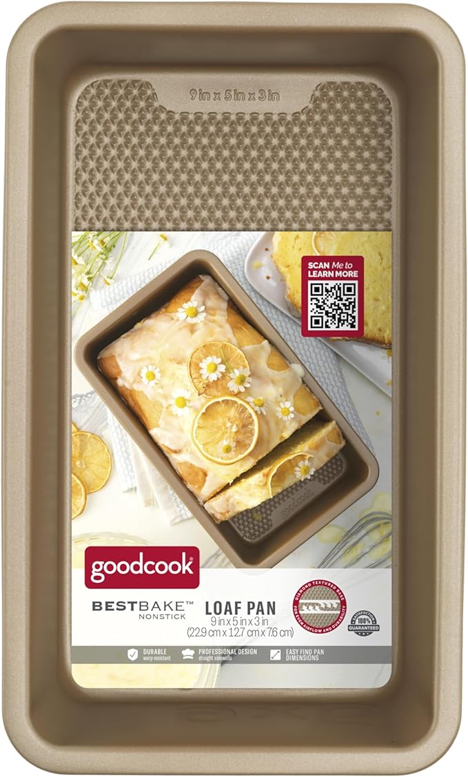 GoodCook BestBake Nonstick Textured Carbon Steel Loaf Pan, 9" x 5", Bronze (Pack of 2)