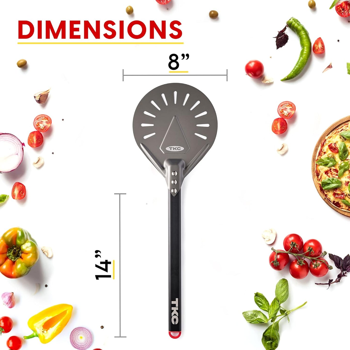 TKC Perforated Pizza Peel Bundle with 14 Inch XL Peel and 8" inch Pizza Turning Peel - Commercial Grade Pizza Spatula - Fits all 16 inch Pizza Ovens