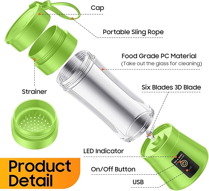 Cordless Personal Size Portable Blender - 380Ml Blender Smoothies and Shakes, BPA Free Traveling Juice Cup with Powerful Blending, Freshly Squeezed in Sports/Travel/Home, Mother's Day