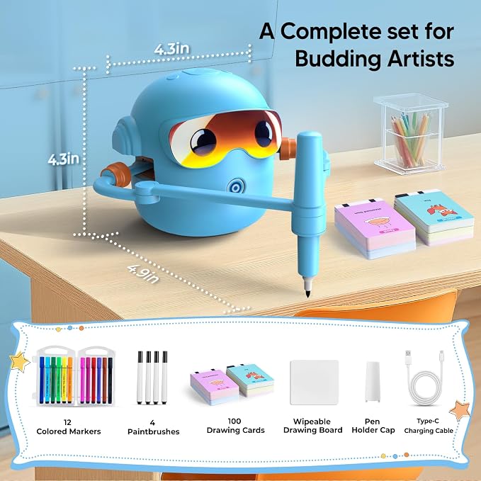 Drawing Robot for Kids Montessori Painting Toys for 3 4 5 6 7 8 Year Old, Voice Interactive Educational Drawing Machine with 100 Cards,16 Colorful Pens & Music-Gift for Boys Girls