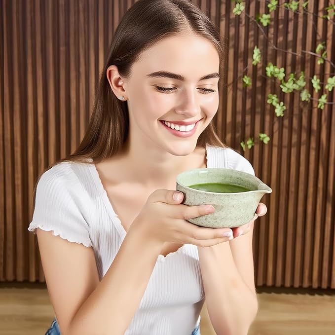 5Pcs Matcha Whisk Set - Matcha Bowl with Spout, 100% Bamboo Whisk (Chasen), Holder, Stainless Sifter, Tea Scoop. Japanese Ceremony Matcha Kit for Beginners, Ideal Gift for Tea Lovers (Green)