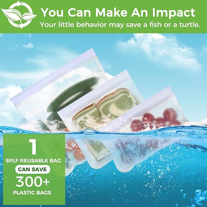 SPLF 10 Pack Reusable Sandwich Bags, Reusable Quart Bags Extra Thick Leak-proof Freezer Bags Bpa and Silicone Free for Marinate Meats, Cereal, Sandwich, Travel Items, Home Organization