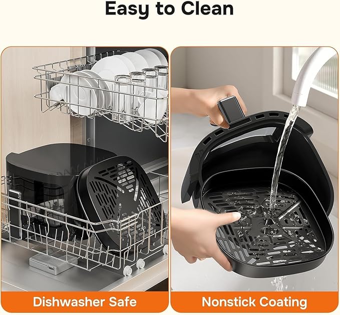 Hexago 12-in-1 Air Fryer, 7.5 QT Air Fryer with Clear Window and Nonstick and Dishwasher-Safe Basket, Square Digital Preset & DIY Function Airfryer, Black