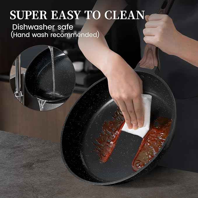 Kikcoin 16Pcs Pots and Pans Set Nonstick Ceramic Cookware Sets Induction Kitchen Cooking Set Non toxic Healthy Non Stick w/Grill Pan, Saute Pan, Black