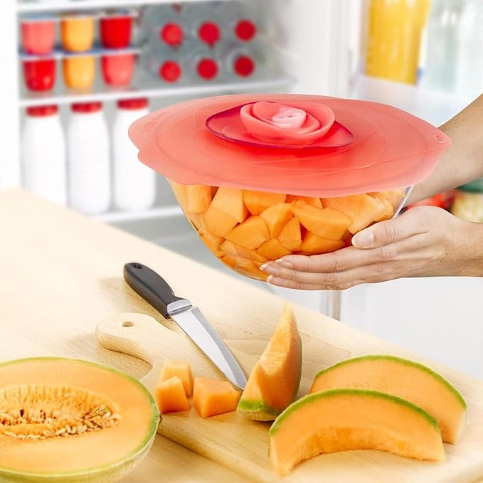 harles Viancin - Rose Silicone Lid for Food Storage and Cooking - Airtight Seal on Any Smooth Rim Surface - BPA-Free - Oven, Microwave, Freezer, Stovetop and Dishwasher Safe (8 Inch Fuschia Rose)
