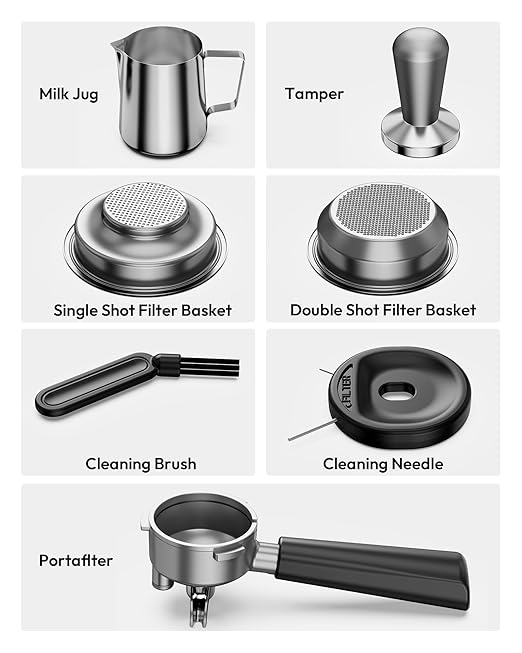 EUHOMY Espresso Machine with Grinder, 20 Bar Coffee Maker with Milk Frother Steam Wand, Professional Expresso Coffee Machines with Removable Water Tank, Latte & Cappuccino Machine for Home Barista
