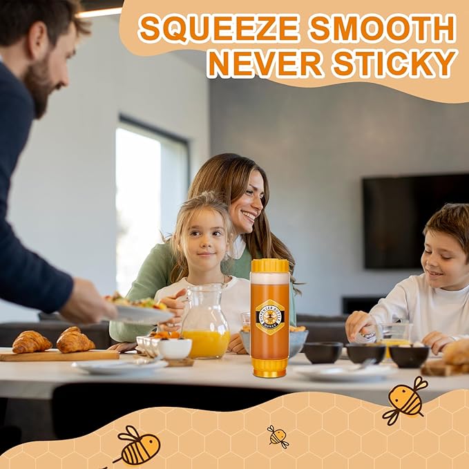 SiliFine 8 Pcs Honey Dispenser No-drip with Lid, Honey & Syrup Squeeze Bottle, Refillable Condiment Bottle Bpa-free, More Hygienic for Sauces Ketchup Kitchen Pancakes Salad Dressings (18 oz)