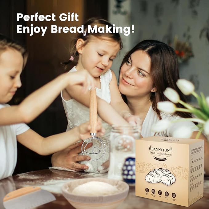 Banneton Bread Proofing Basket - Sourdough Starter Kit Banneton Sourdough Proofing Basket Set of 2, Sourdough Bread Baking Supplies for Making Baking Fermentation (9" Round Set of 2, 6 Accessories)