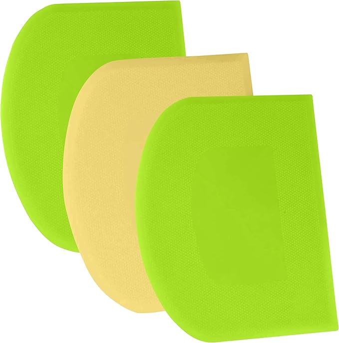 SURDOCA Dough Scraper Bench Scraper - 3P 13x7.9" Plastic Flexible Bowl Scraper, Sharp Edge & Angles Cake Scraper. Non-Slip Bakeware Decorating Tools Sculpting & Modeling Tools - Green+Yellow+Green