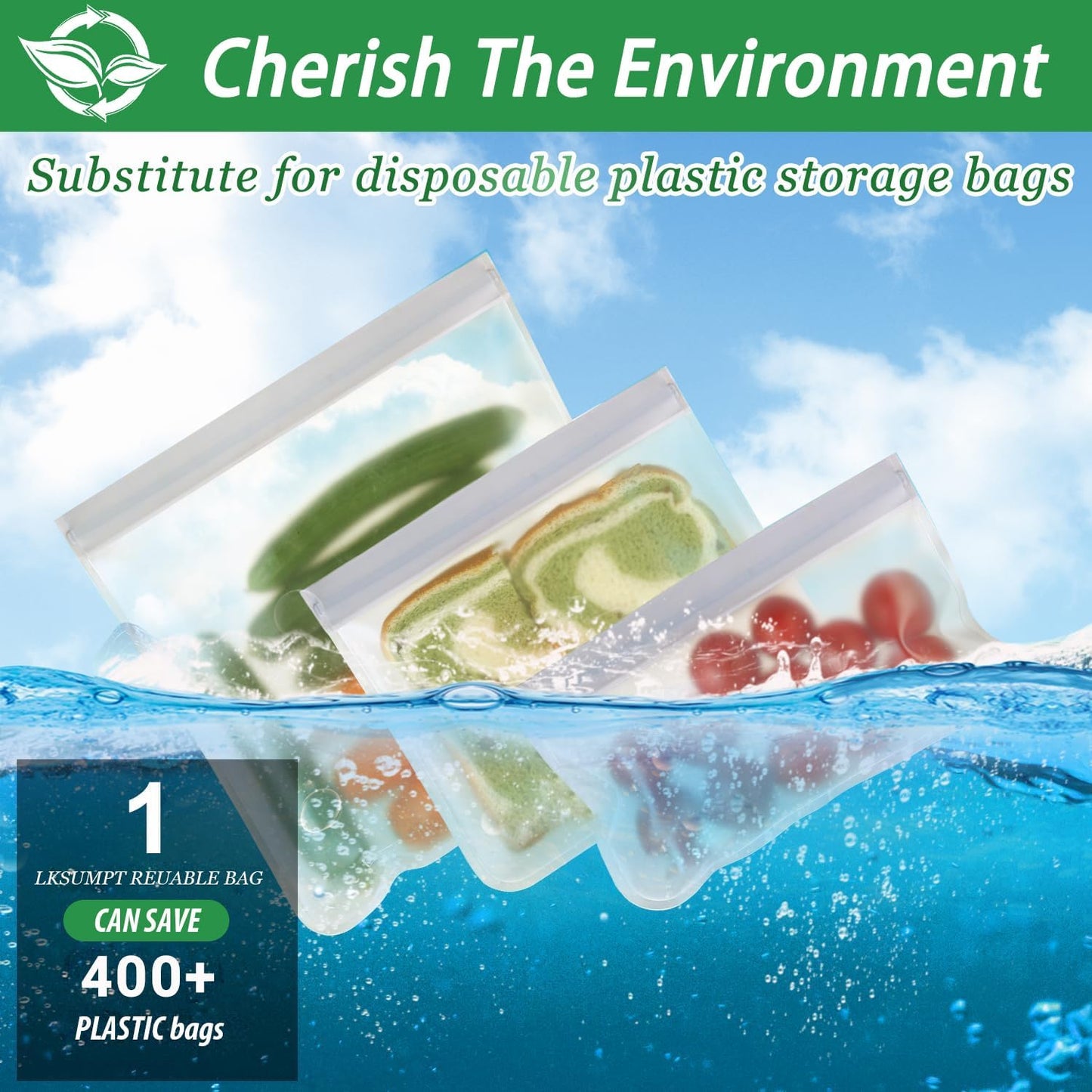 Reusable Freezer Bags - 10 Pack Quart Bags BPA Free, Leakproof, Extra Thick | Food Storage Bags for Freezer, Meal Prep, Travel, Kitchen, Salad & Marinate