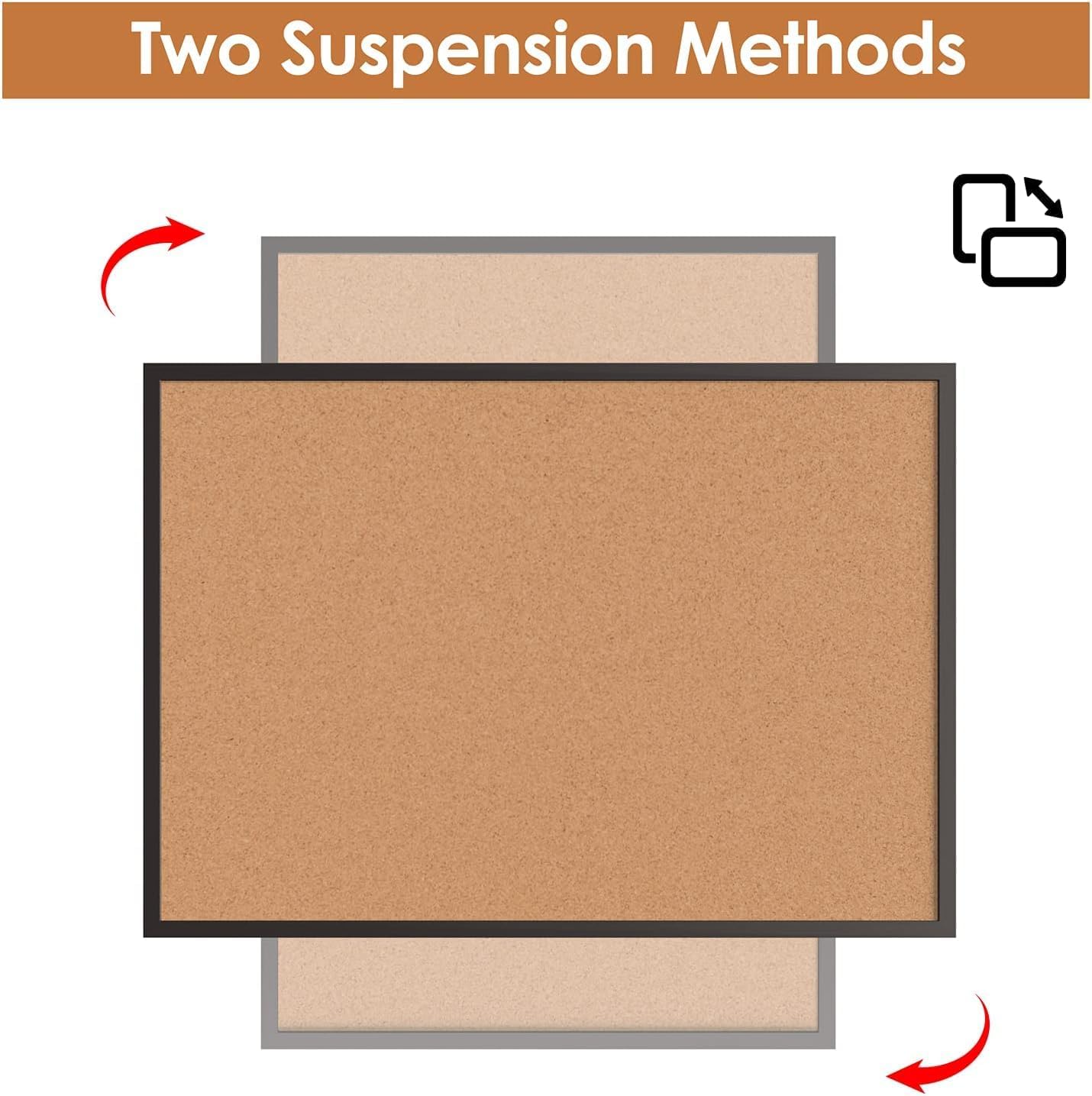 Board2by Cork Board Bulletin Board 24“ x 18”, Black Wood Framed Corkboard, Office Board for Wall Cork, Large Wall Mounted Notice Pin Board with 16 Push Pins for School, Home & Office
