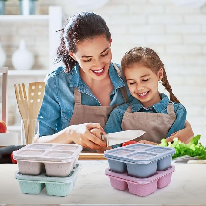 LCHLZZ 4 Pack Snack Box Containers, 4 Compartment Reusable Snack Containers with Lids, Microwave Dishwasher Safe, Divided Food Storage Lunchable Container for Work Travel (Green)