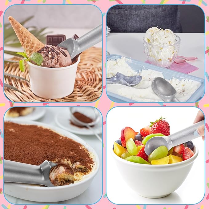 Gejoy 12 Pcs Ice Cream Scoop 7 Inch Nonstick Anti Freeze Ice Cream Scooper Aluminum Design Dessert Spoon for Gelatos Frozen Yogurt Fruit Sundaes Sorbet Almond Cookie Dough(Silver)
