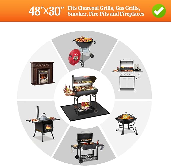 48 ×30 inches Under Grill Mat / Fire Pit Mat Fireproof Waterproof Oil-Proof, Fireproof Mat Fireplace Mat BBQ Mat Protect Mat for Deck Patio Grass Outdoor Charcoal, Flat Top, BBQ Smokers, Gas Grills