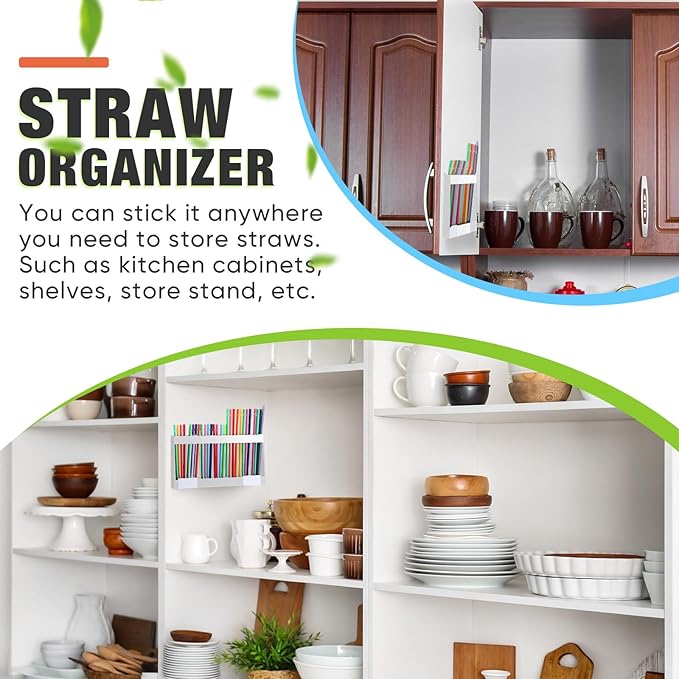Qinyoung Acrylic Straw Holder for Cabinet Door with Double Sided Adhesive Tape Reusable Straw Organizer Tumbler Storage Kitchen Accessories Container for Counter Cupboard(Classic,Extra Large,White)