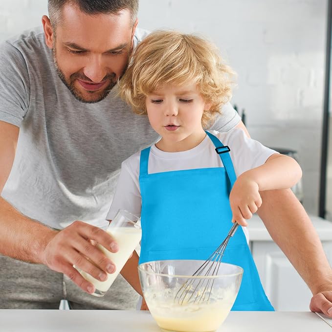 6 Pack Kids Apron Bulk with 2 Pockets Adjustable Chef Art Apron Kids Painting Aprons for Cooking Baking Painting Crafting Grilling Activity(Blue)