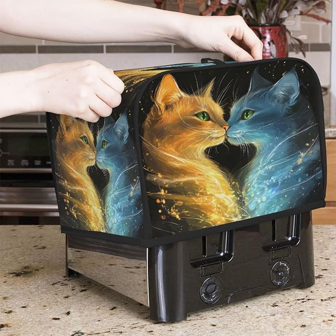 Animal Cat Fire Toaster Cover 2 Slice Dust and Fingerprint Protection Toaster Bread Maker Covers Washable Kitchen Small Appliance Covers for Kitchen Accessories Decor Bakeware Women Gift