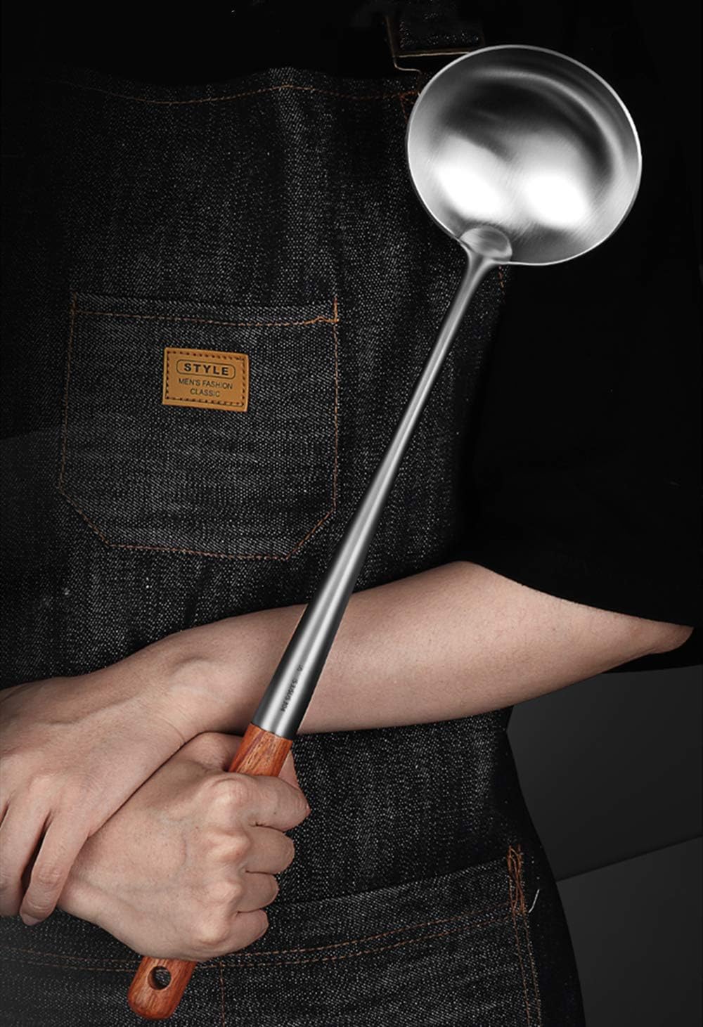 FJNATINH Wok Spatula and Ladle Tool Set, 17inches Spatula for Wok, 304 Stainless Steel Spatula Soup Ladle