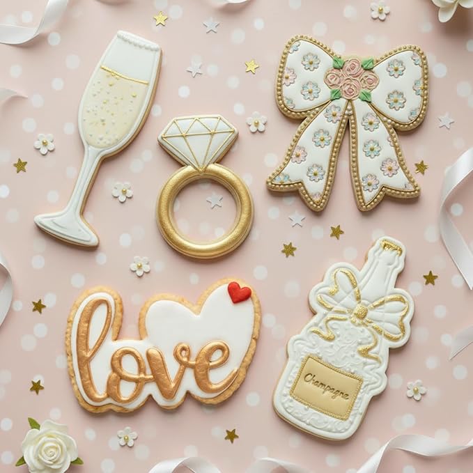 Wedding Cookie Cutters Cutter Bow Molds 3.5" with Plunger Stamps Baking Dough Tools Cake Shapes PLA Accessories for Birdesmaid Decorative Party Kitchen Supplies