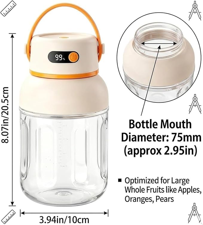 Portable Electric Juicer Cup with Zero Cord Hassle, USB-C Rechargeable Multifunctional Portable Juicer Cup for Smoothies, Protein Shakes, Travel, Gym & Office (1000ML)