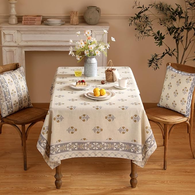 patdrea Designer Beige Small Tablecloth for Rectangle Table,Elegant Linen Floral Pattern French Table Cloth,Decor Cover Cloth for Kitchen Dining Christmas,Thanksgiving,55"x71"-Istana a