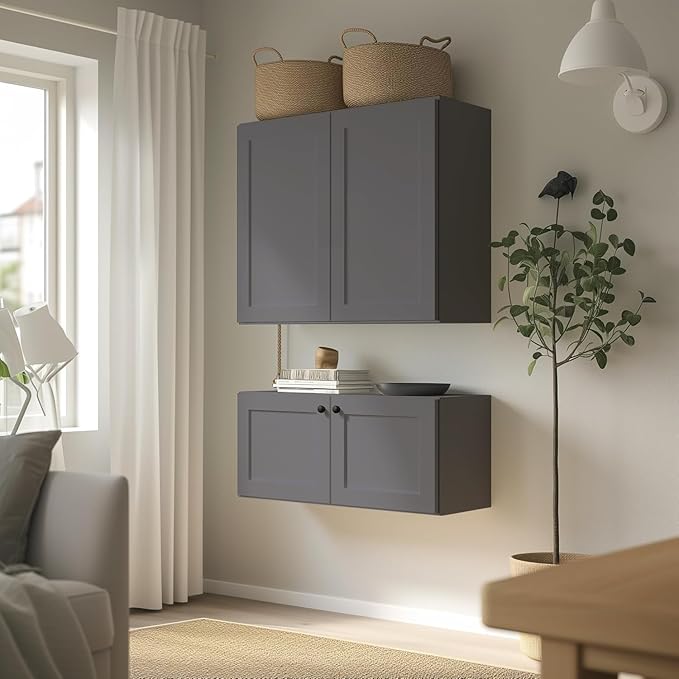 Wall-Mounted Cabinet – Solid Wood Shaker Style Medicine Cabinet with Adjustable Shelves & Soft-Close Doors for Bathroom, Kitchen, and Office Storage (Pebble Gray, 42" W x 12" D x 36" H)