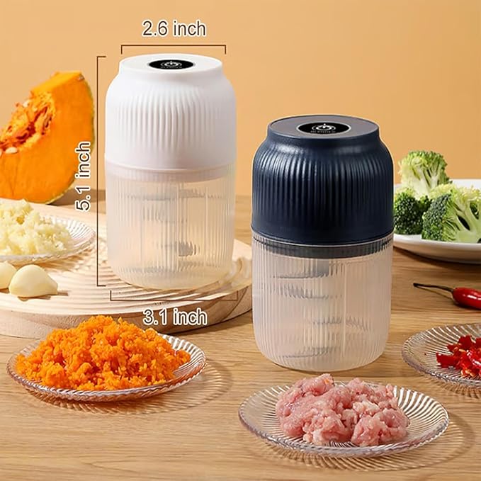 Electric Garlic Chopper, Mini Portable Veggie Cutter, Rechargeable Wireless Electric Food Chopper with 4 Stainless Steel Blades, One-Press Fast Prep for Garlic, Onion, Chili, Ginger, Meat (2Pcs A)