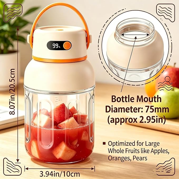 Portable Electric Juicer Cup with Zero Cord Hasslem, USB-C Rechargeable Electric Blender with Straw, Easy Clean & Leakproof, Wireless Juicer Cup for Home Gym Office Outdoor (1200ml)