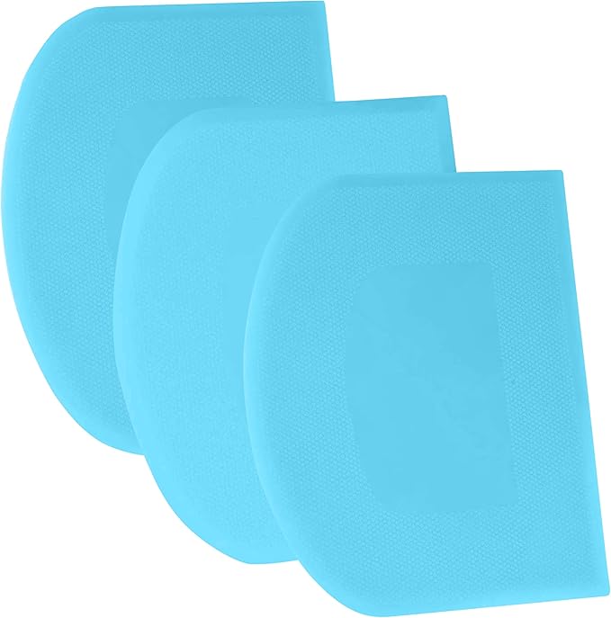 SURDOCA Dough Scraper Bench Scraper - 3P 13x7.9" Plastic Flexible Bowl Scraper, Sharp Edge & Angles Cake Scraper. Non-Slip Bakeware Decorating Tools Sculpting & Modeling Tools - Pure Blue