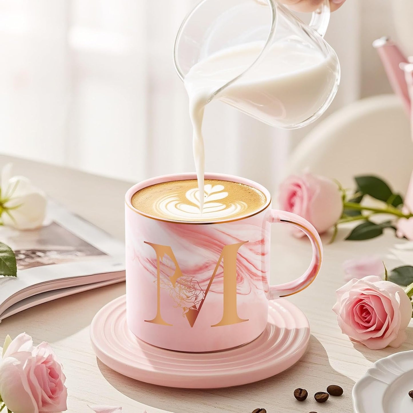 Personalized Gifts for Women Coffee Mug, Initial Customized Gift Monogrammed A-Z Coffee Mug 12 OZ, Christmas Anniversary Birthday Gifts for Women Mom Grandma Friend Sister Wife (M)