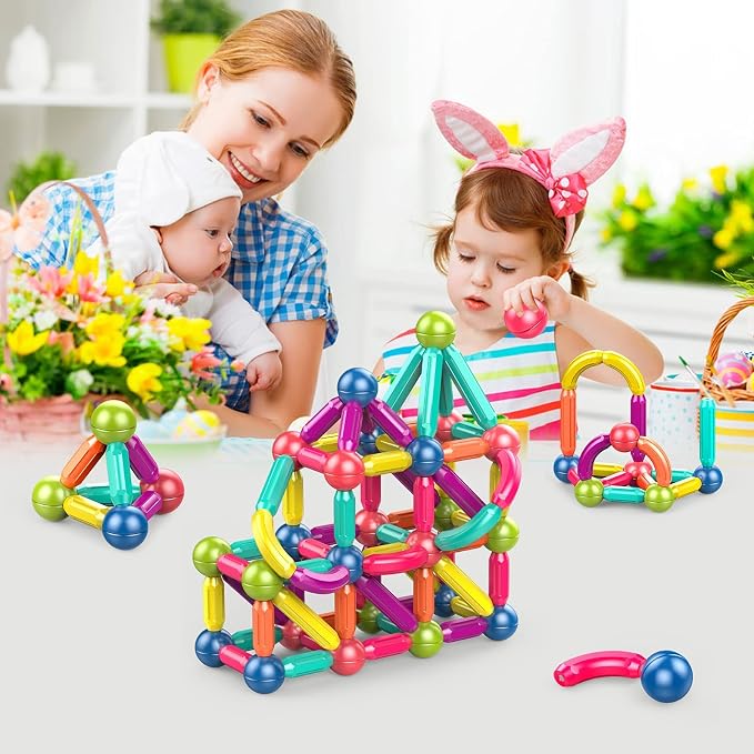 Magnetic Balls and Rods Set,Magnetic Building Blocks Montessori Magnet Toys for Toddlers Kids,Preschool Educational Learning STEM Sensory Toys Montessori Kids Christmas Gift-42Pcs Starter Set
