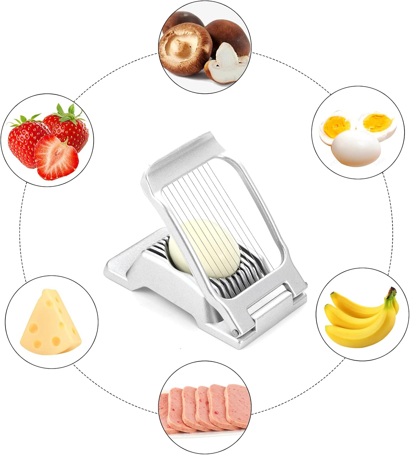 2 Packs Egg Slicer,Strawberry Slicers, Stainless Steel Wire Egg Slicer for Hard Boiled Eggs, Heavy Duty Aluminum Base Metal Egg Cutter for Egg Strawberry Soft Fruit & Food, Dishwasher Safe