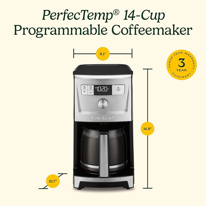 Cuisinart Coffee Maker, 14-Cup PerfecTemp Programmable Coffee Machine Glass Carafe with 1-4 Cup Setting, Brew Strength Control, Brew Pause, and Over Ice Function, White, DCC-3500W